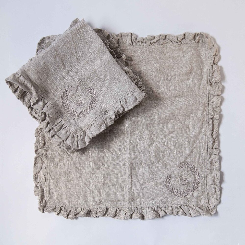 4 Arte Italica Crown Linen Designs Placemats/Napkins 100% Linen Ruffle Edge